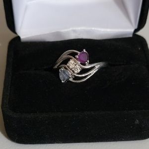 Blue topaz and Amethyst 14k white gold ring size 8.5